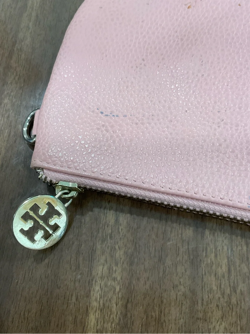 Tory Burch Pink Leather Wristlet with Gold Logo and Chain coin purse